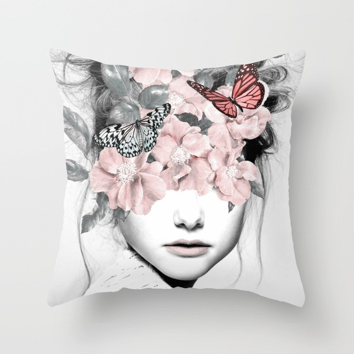 Title 3, Abstract Print Flower Lady Cushion Cover Pillow...