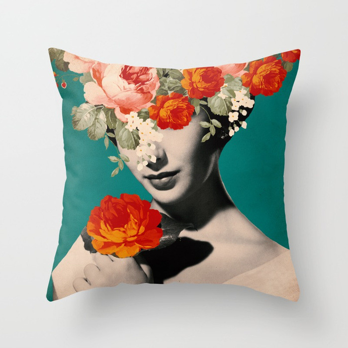 Title 4, Abstract Print Flower Lady Cushion Cover Pillow...