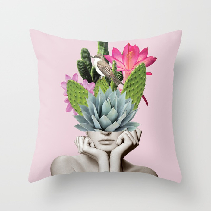 Title 8, Abstract Print Flower Lady Cushion Cover Pillow...