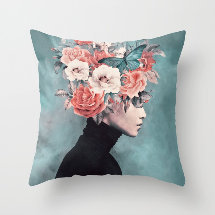 Title 9, Abstract Print Flower Lady Cushion Cover Pillow...