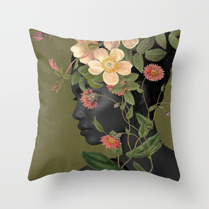 Title 12, Abstract Print Flower Lady Cushion Cover Pillow...