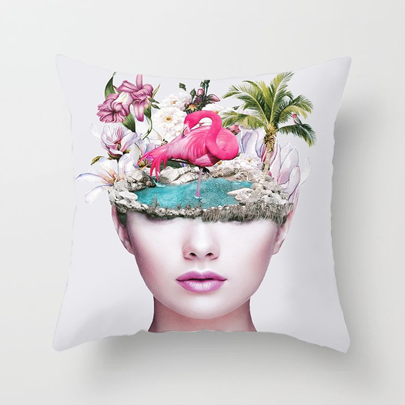 Title 13, Abstract Print Flower Lady Cushion Cover Pillow...