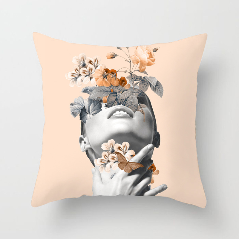 Title 14, Abstract Print Flower Lady Cushion Cover Pillow...