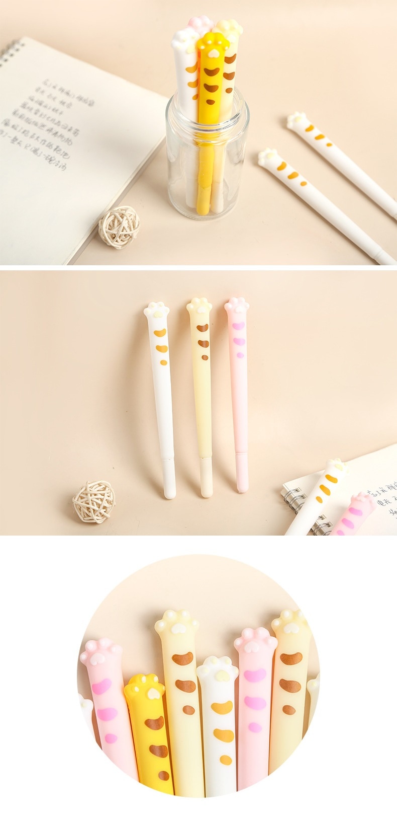 Cute Cat Paw Pens 6Pcs Set | Kawaii Style