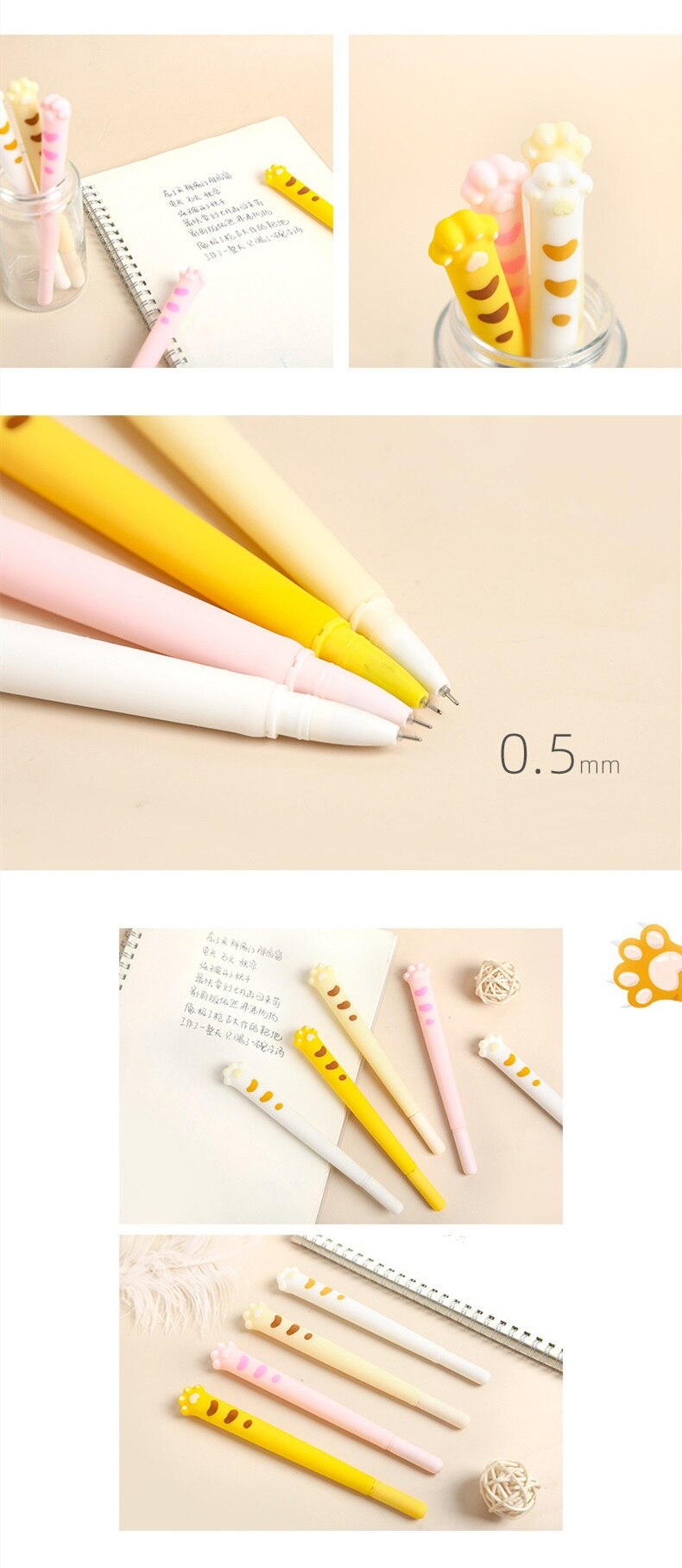 Cute Cat Paw Pens 4Pcs Set | Kawaii Style