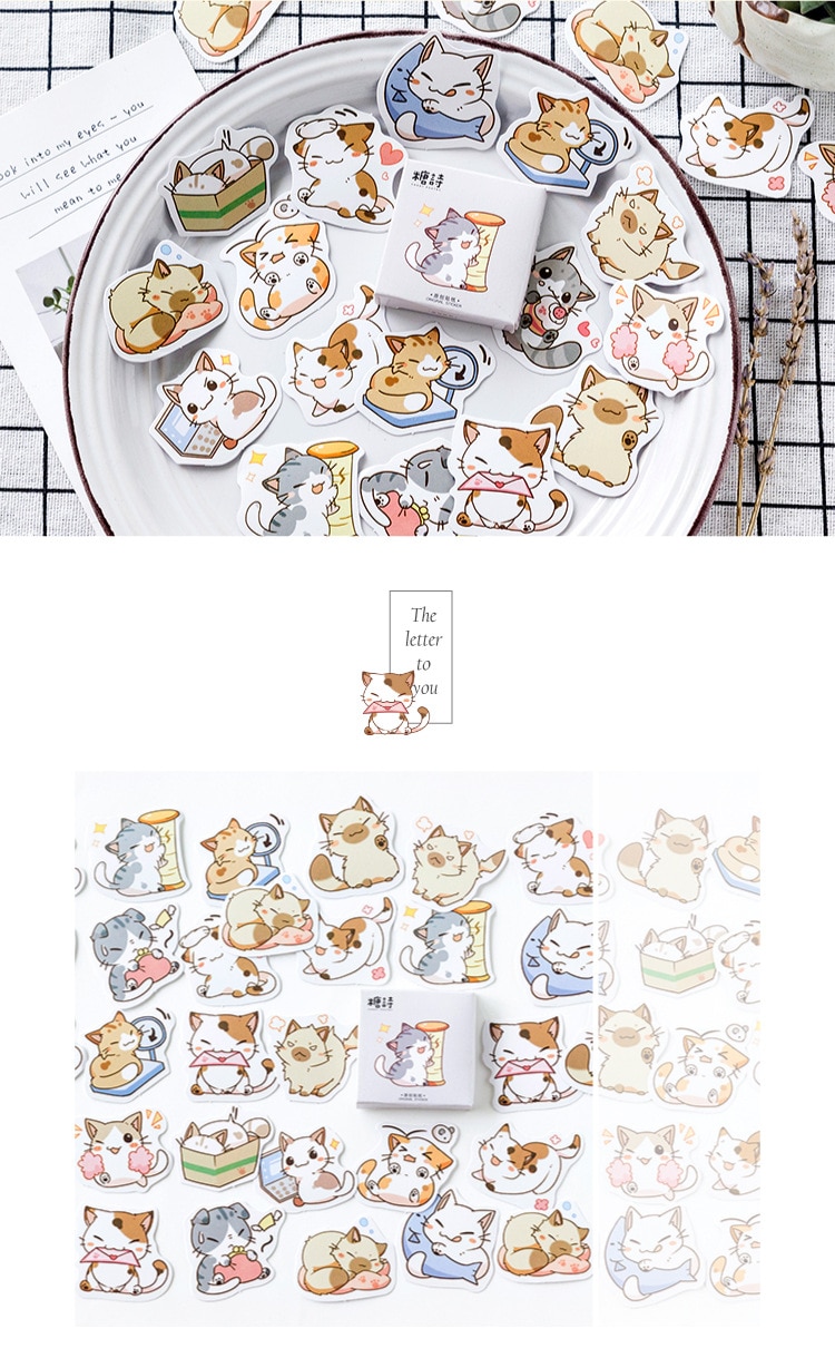 Kawaii Kitty Sticker Box 45Pcs for Journal, Scrapbook