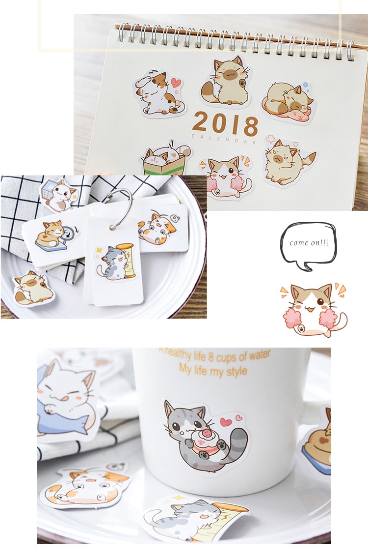 Kawaii Kitty Sticker Box 45Pcs for Journal, Scrapbook