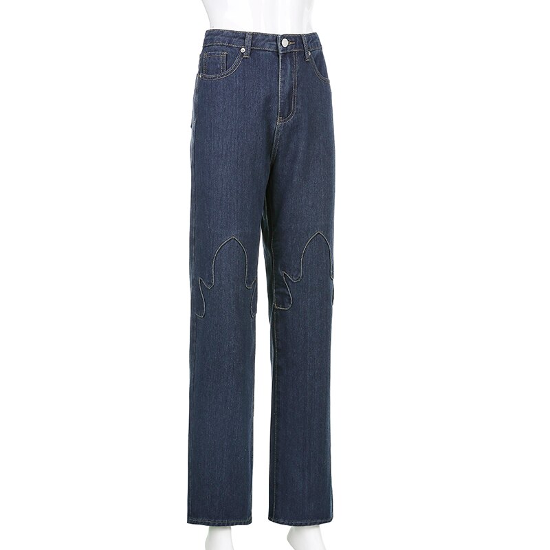 Title 12, Jeans casuais de cintura alta com costura flame...