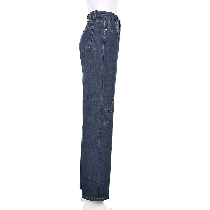 Title 13, Jeans casuais de cintura alta com costura flame...