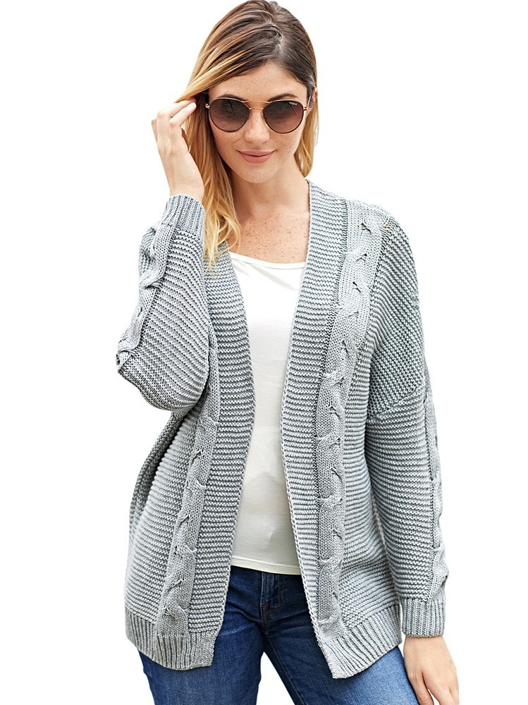 Title 8, Plus Size Ribbed Knit Bat Long Sleeve Cardigan,...