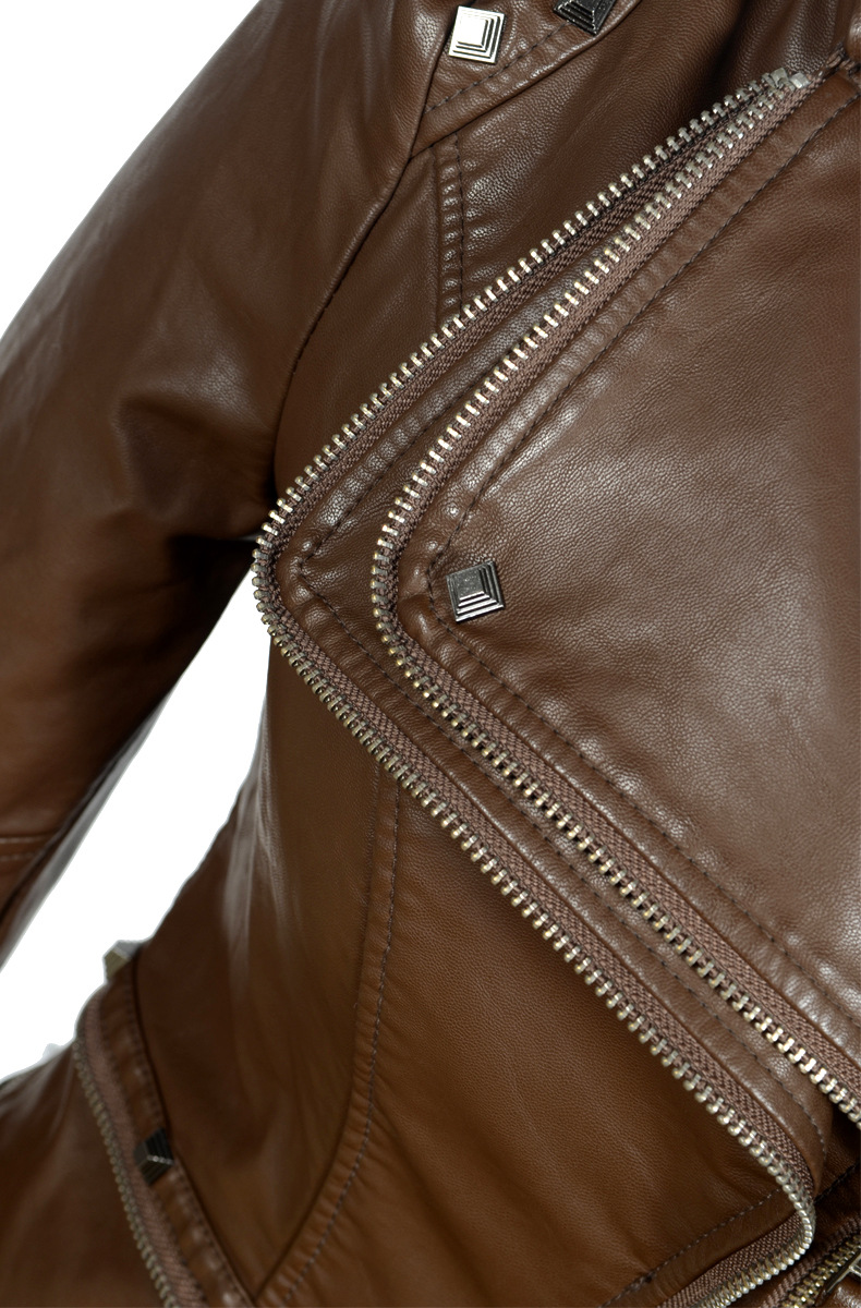 Title 10, Womens Rivet Slim Washed Leather Motorcycle Ja...