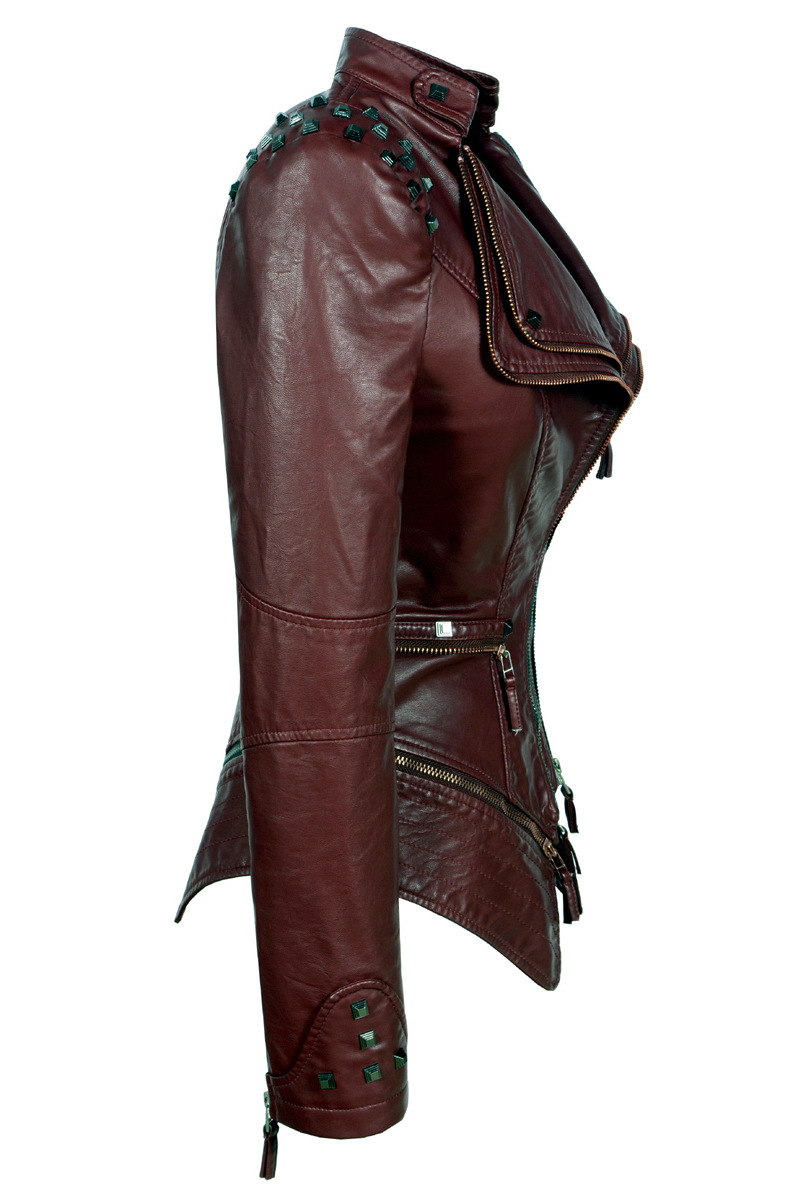 Title 20, Womens Rivet Slim Washed Leather Motorcycle Ja...