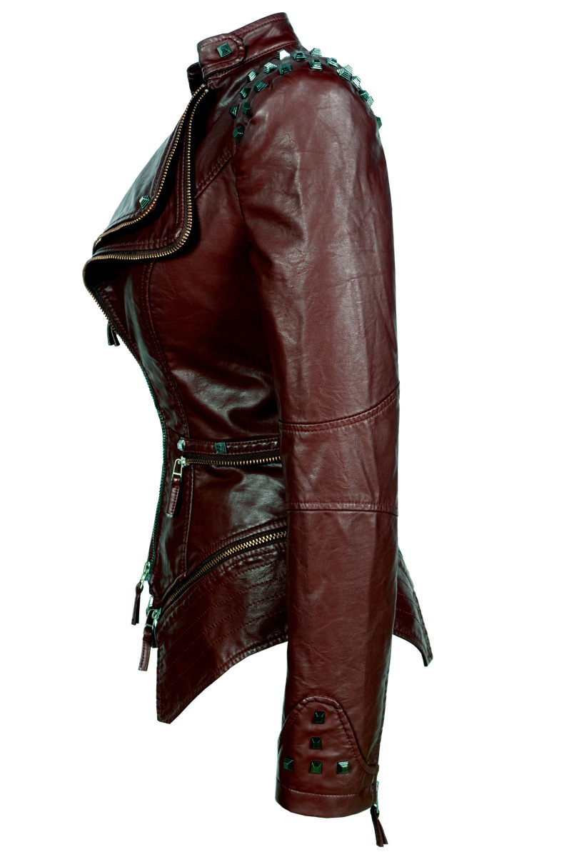 Title 21, Womens Rivet Slim Washed Leather Motorcycle Ja...