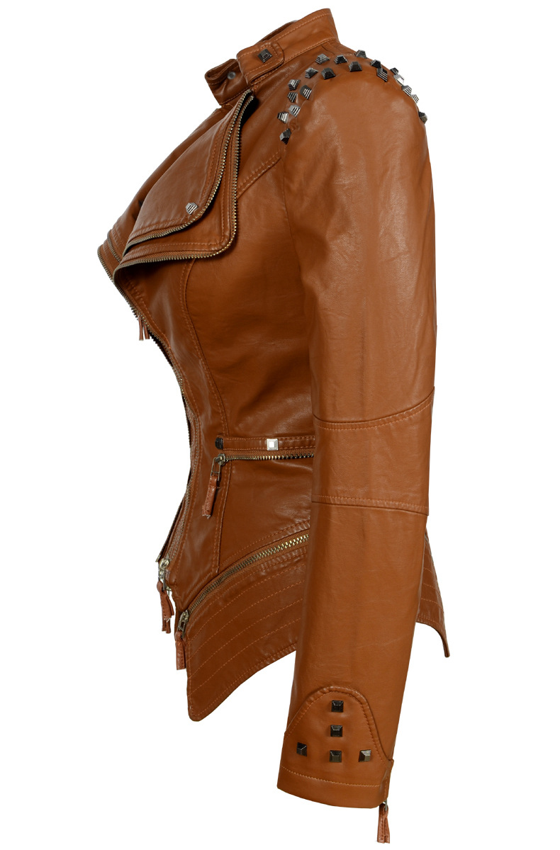 Title 25, Womens Rivet Slim Washed Leather Motorcycle Ja...