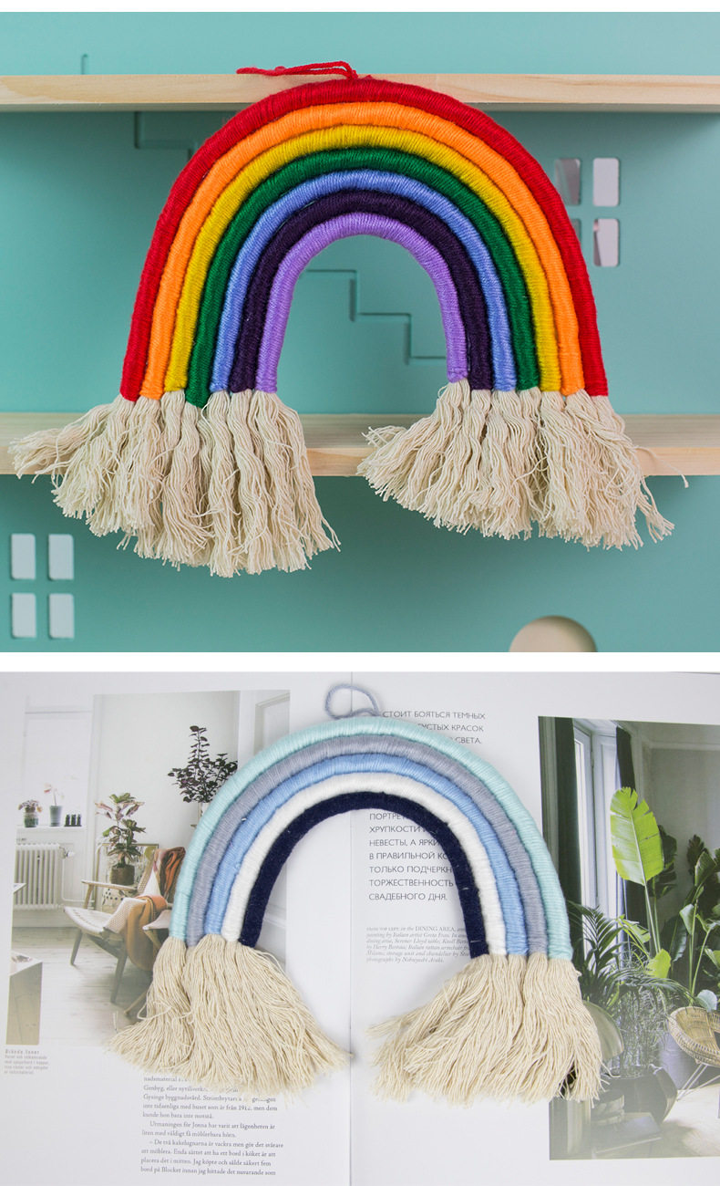 Title 1, Bunter handgewebter Regenbogen-Wandteppich mit ...