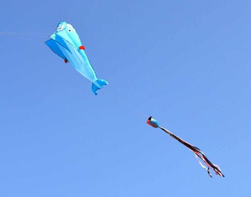 Blue Dolphin Kite in the Sky Up Close