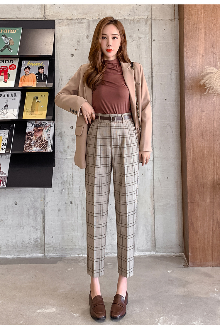 Title 1, Plaid Casual Pants Women Loose British Style Ni...