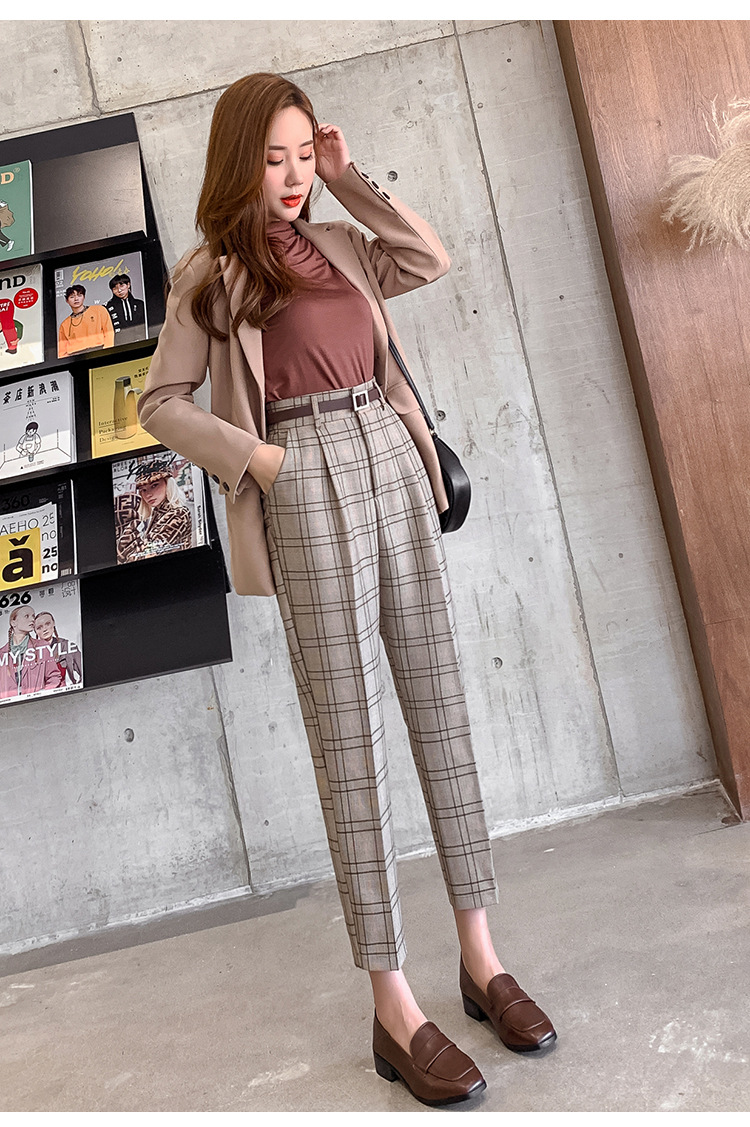 Title 3, Plaid Casual Pants Women Loose British Style Ni...