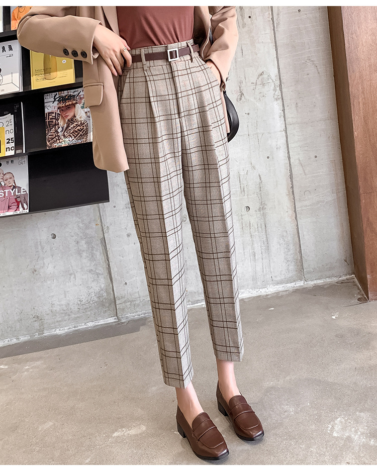 Title 5, Plaid Casual Pants Women Loose British Style Ni...