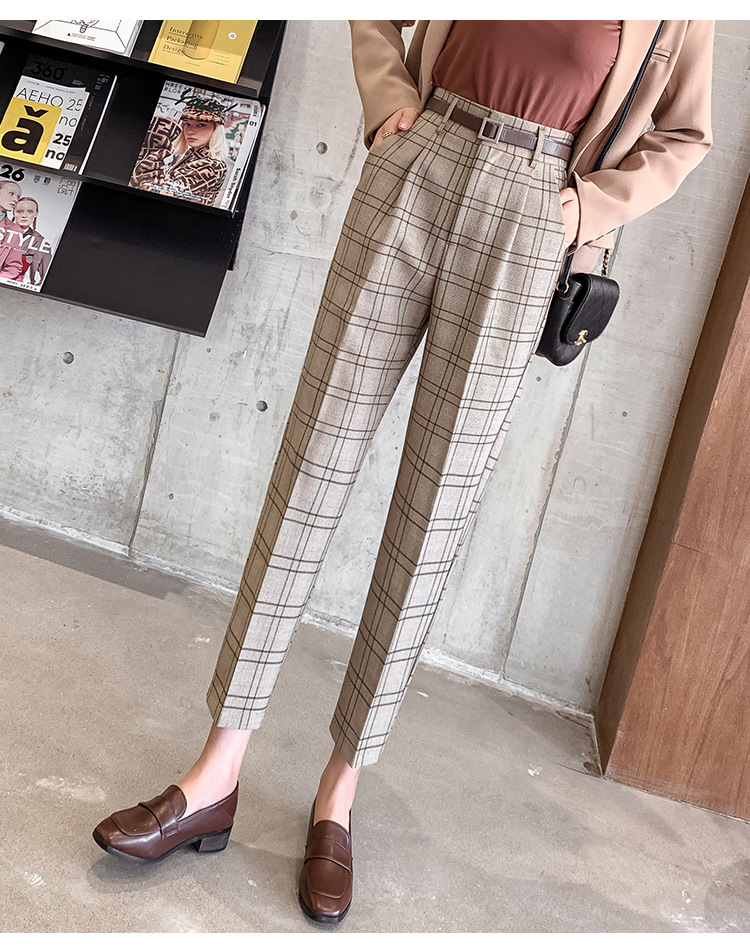 Title 7, Plaid Casual Pants Women Loose British Style Ni...