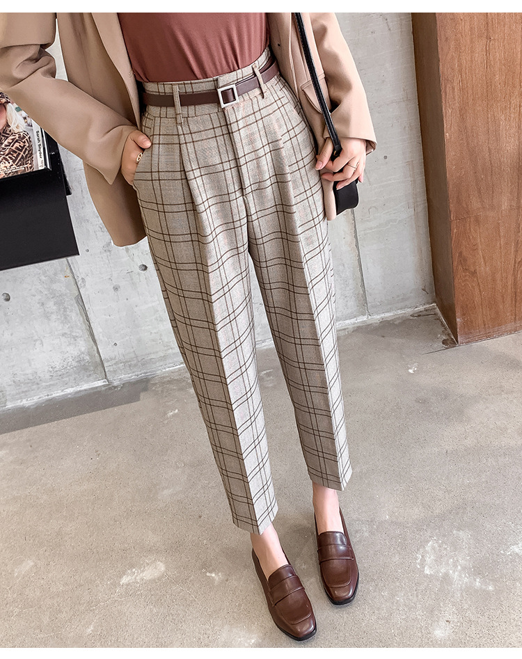 Title 12, Plaid Casual Pants Women Loose British Style Ni...