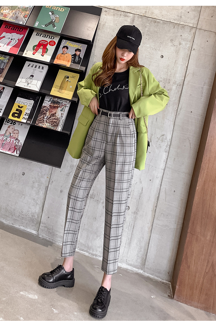 Title 18, Plaid Casual Pants Women Loose British Style Ni...