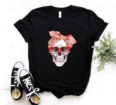 Title 2, Skull Pattern Short-Sleeved T-Shirt Top Women T...