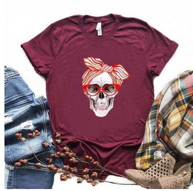 Title 5, Skull Pattern Short-Sleeved T-Shirt Top Women T...