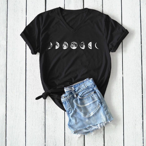 Title 1, Moon T-shirt Literary Simple Personality Loose ...