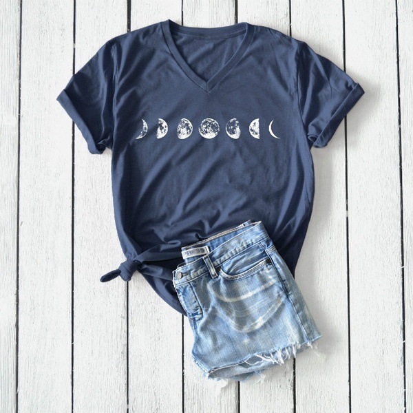 Title 2, Moon T-shirt Literary Simple Personality Loose ...