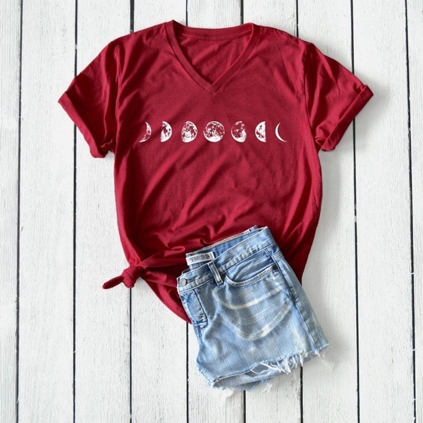 Title 3, Moon T-shirt Literary Simple Personality Loose ...