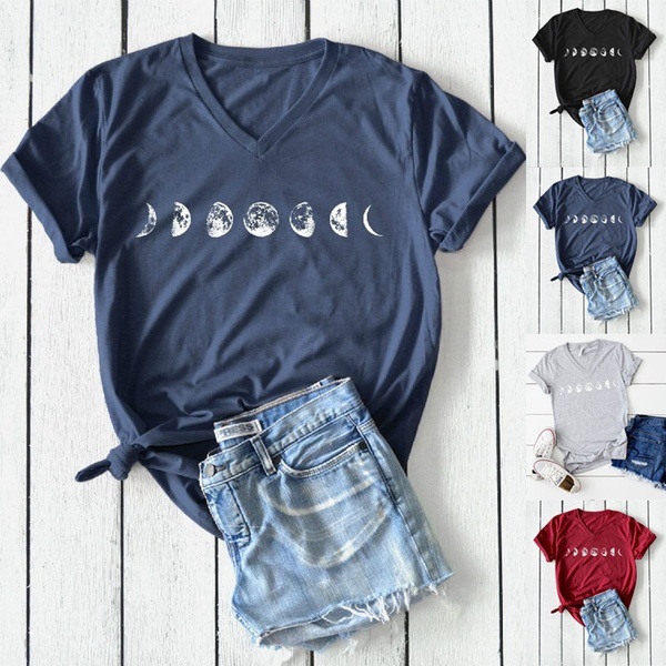 Title 5, Moon T-shirt Literary Simple Personality Loose ...