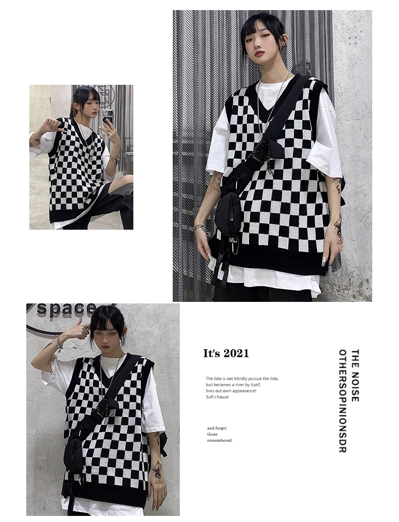 Title 2, Black And White Plaid Vest Women