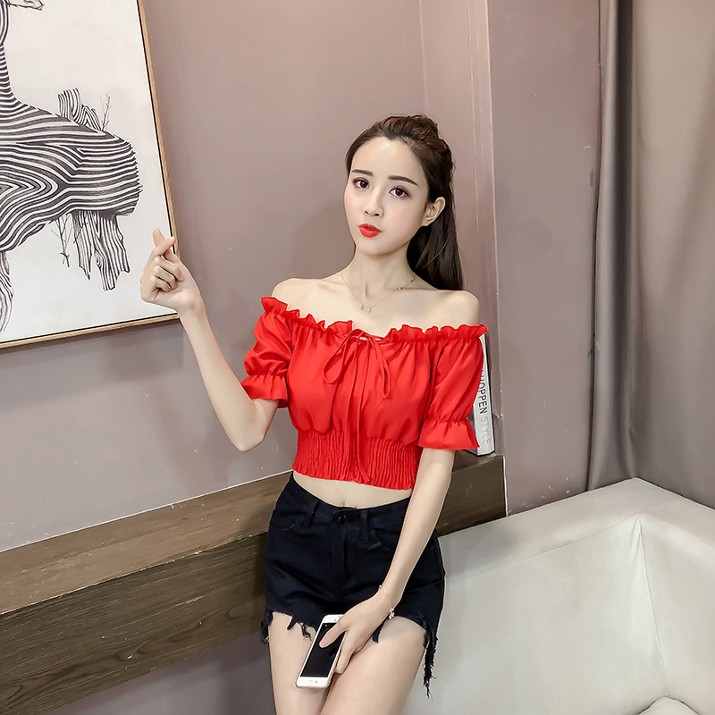 Title 35, Women High Waist Short One-line Neck Strapless ...