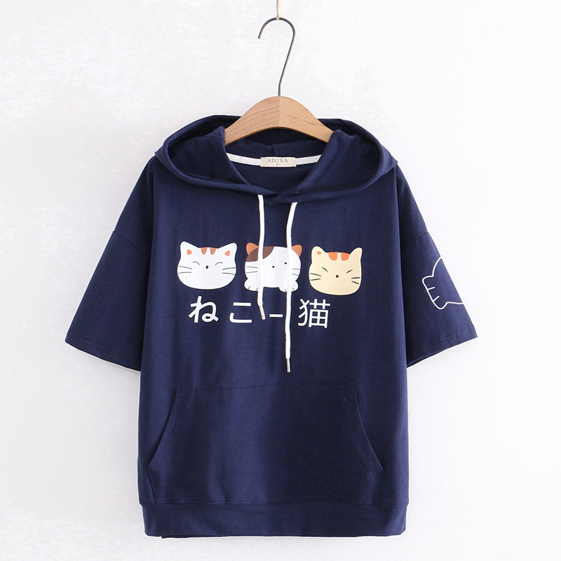 Title 7, Hooded Short-sleeved T-shirt Girl Student Wear ...