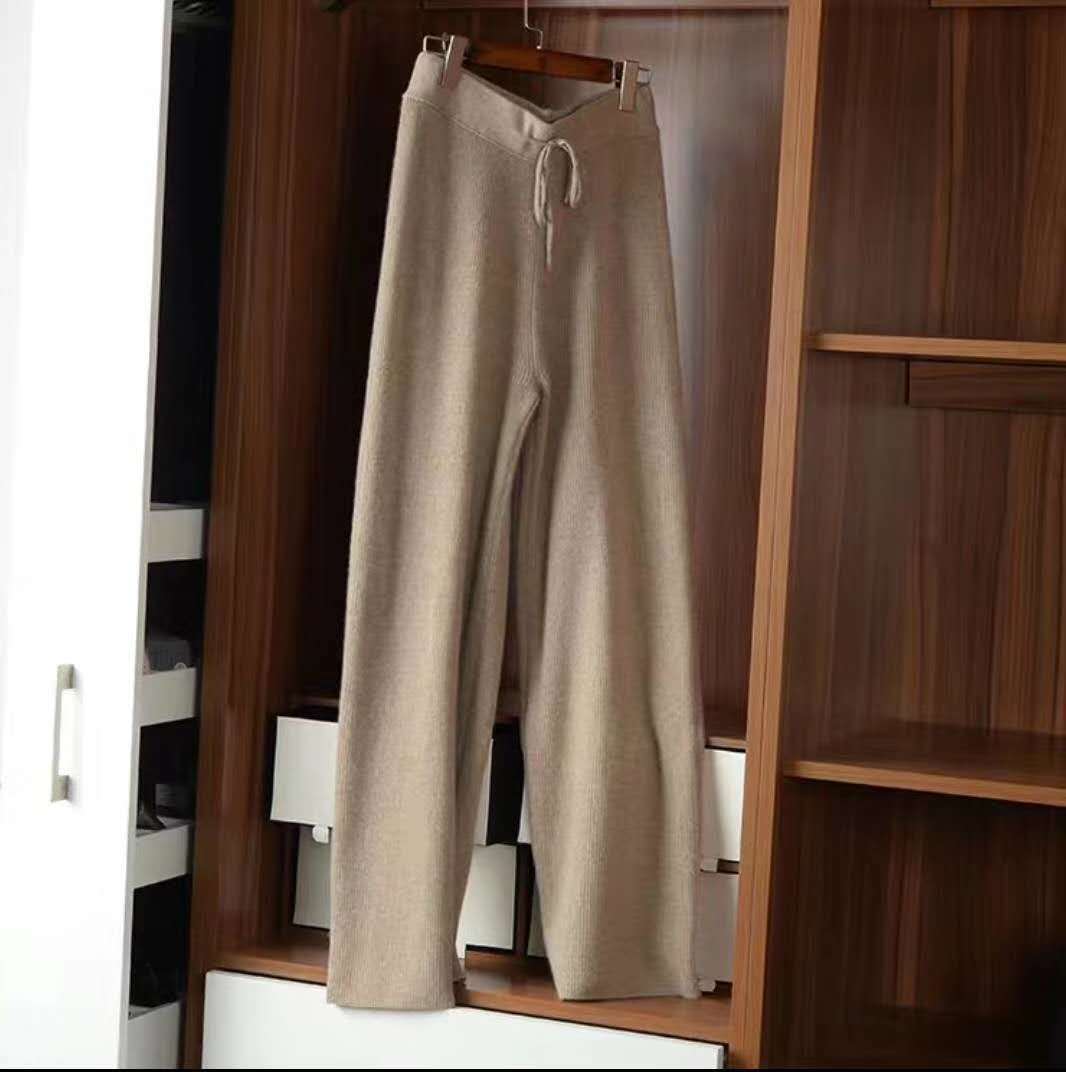 Title 2, Knitted Cashmere Wide-leg Pants Women High Wais...