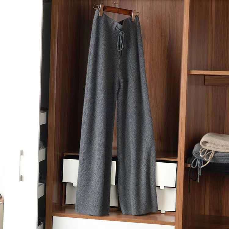 Title 7, Knitted Cashmere Wide-leg Pants Women High Wais...