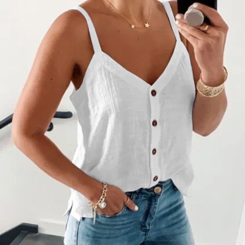 Title 2, Sleeveless V-neck Solid Color Vest Summer Camis...