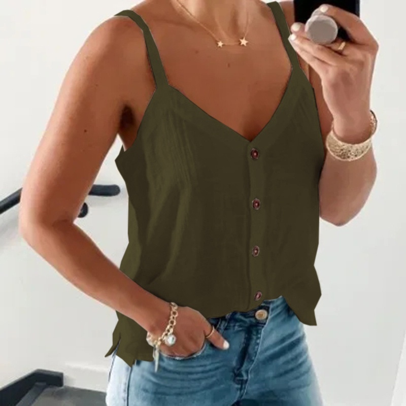 Title 3, Sleeveless V-neck Solid Color Vest Summer Camis...