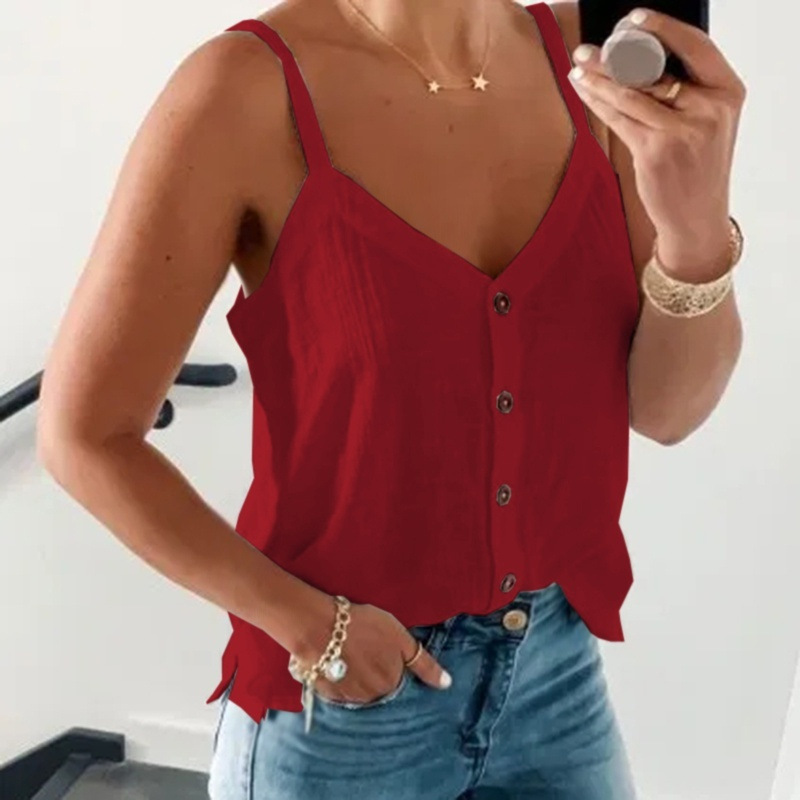 Title 4, Sleeveless V-neck Solid Color Vest Summer Camis...