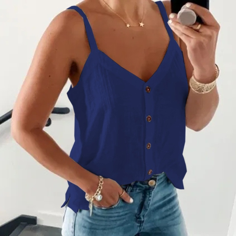 Title 5, Sleeveless V-neck Solid Color Vest Summer Camis...