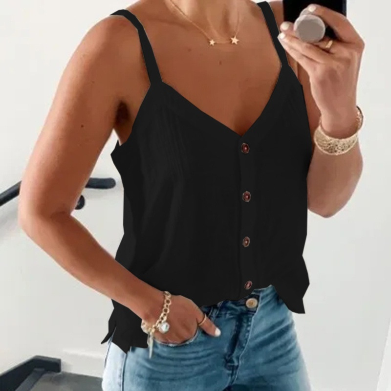 Title 6, Sleeveless V-neck Solid Color Vest Summer Camis...