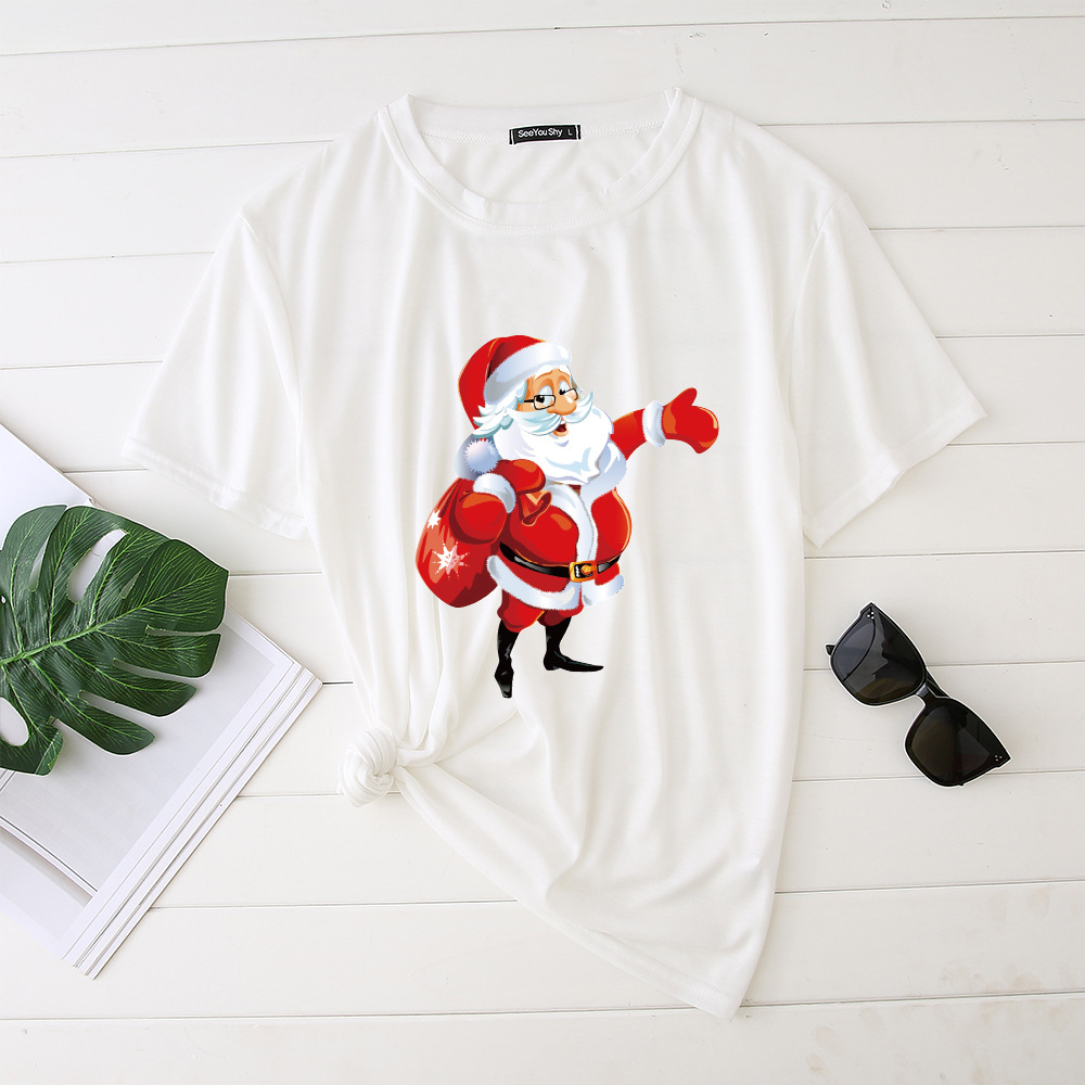 Title 4, Unisex Santa Printed Loose Round Neck T-Shirt C...