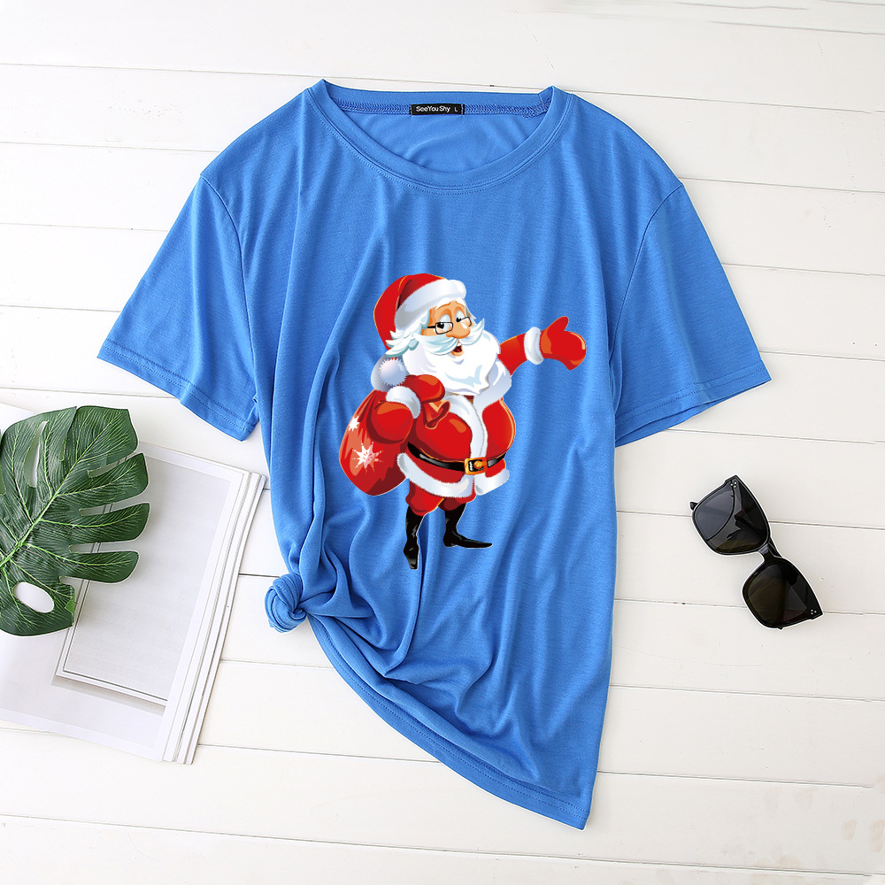 Title 8, Unisex Santa Printed Loose Round Neck T-Shirt C...