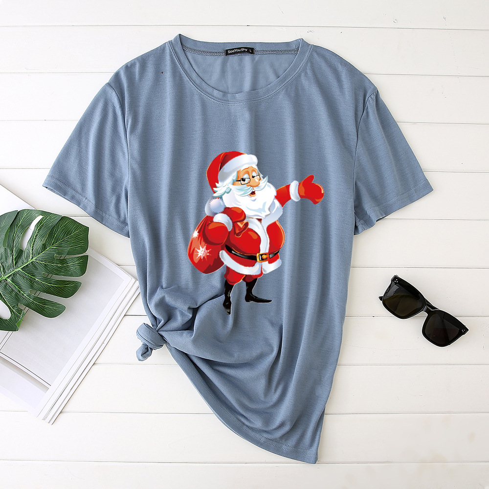 Title 9, Unisex Santa Printed Loose Round Neck T-Shirt C...