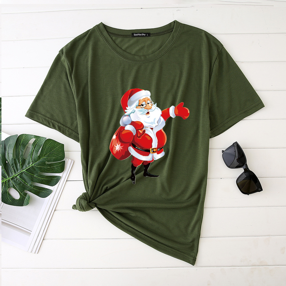 Title 12, Unisex Santa Printed Loose Round Neck T-Shirt C...