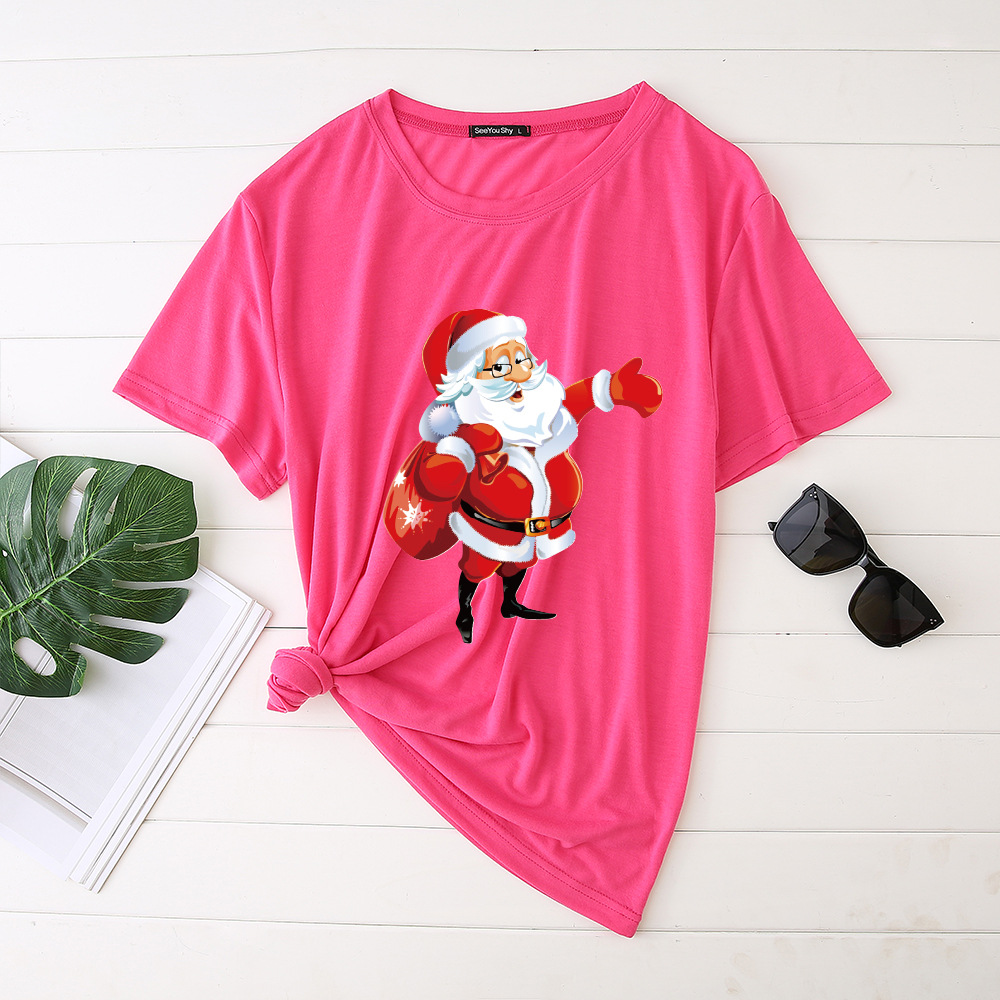 Title 14, Unisex Santa Printed Loose Round Neck T-Shirt C...