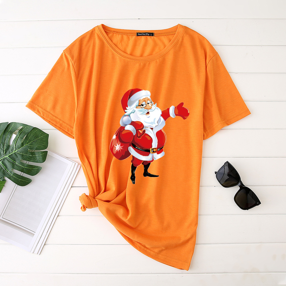 Title 15, Unisex Santa Printed Loose Round Neck T-Shirt C...