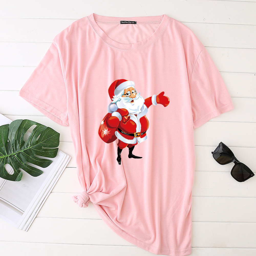 Title 17, Unisex Santa Printed Loose Round Neck T-Shirt C...