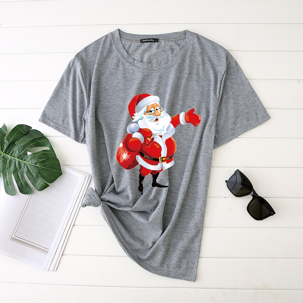 Title 18, Unisex Santa Printed Loose Round Neck T-Shirt C...